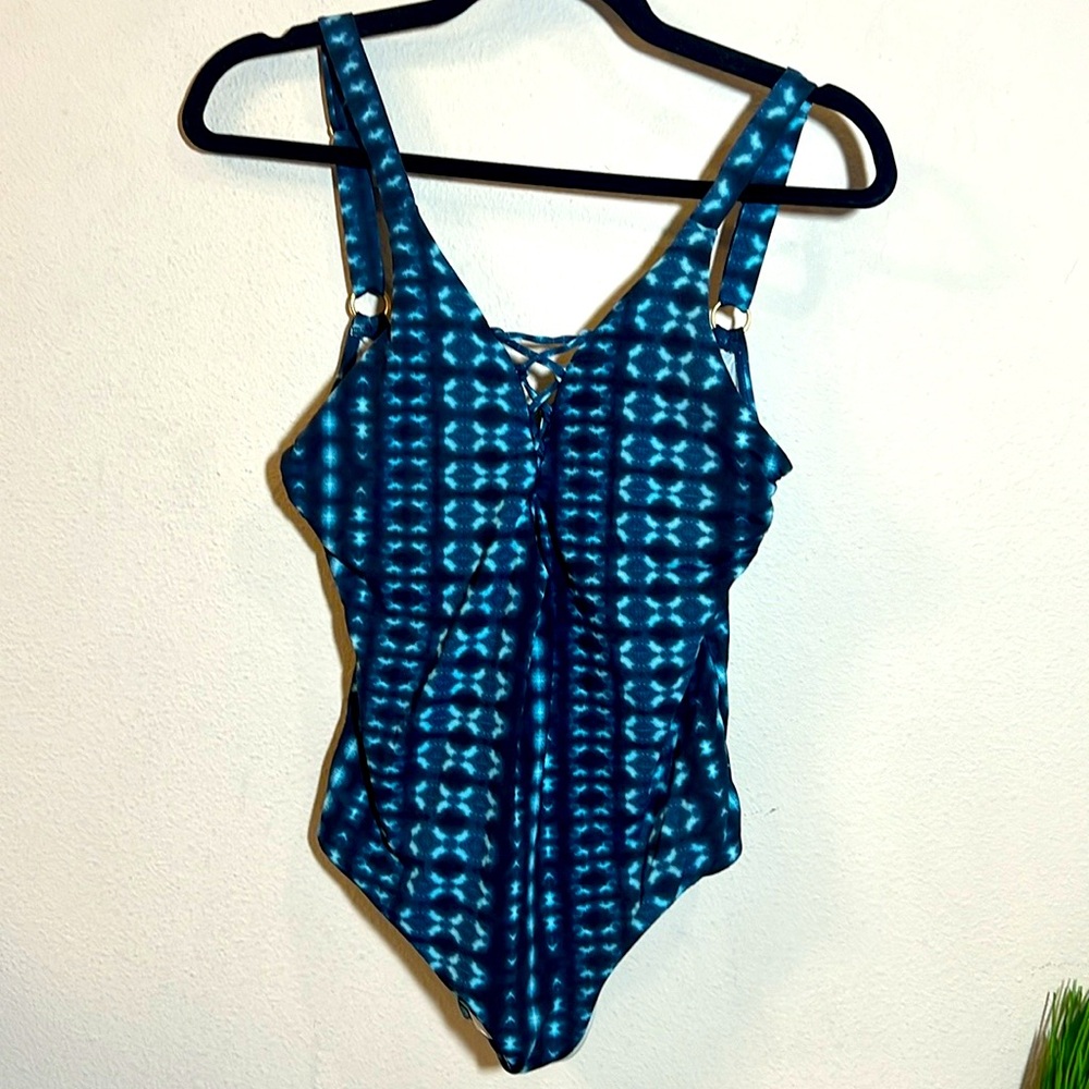 Sun Lab One Piece Bathing Swim Suit Blue Tie Dye Medium
